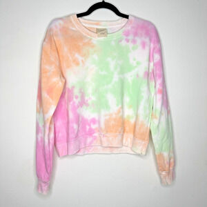 Southern Spirit Pale Sherbet Pink Green Tie Dye Long Sleeve Crew Sweatshirt S